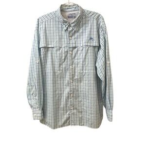 World Wide Sportsman Mens XL Fishing Shirt Teal Blue Plaid Ventilated 616WW28097